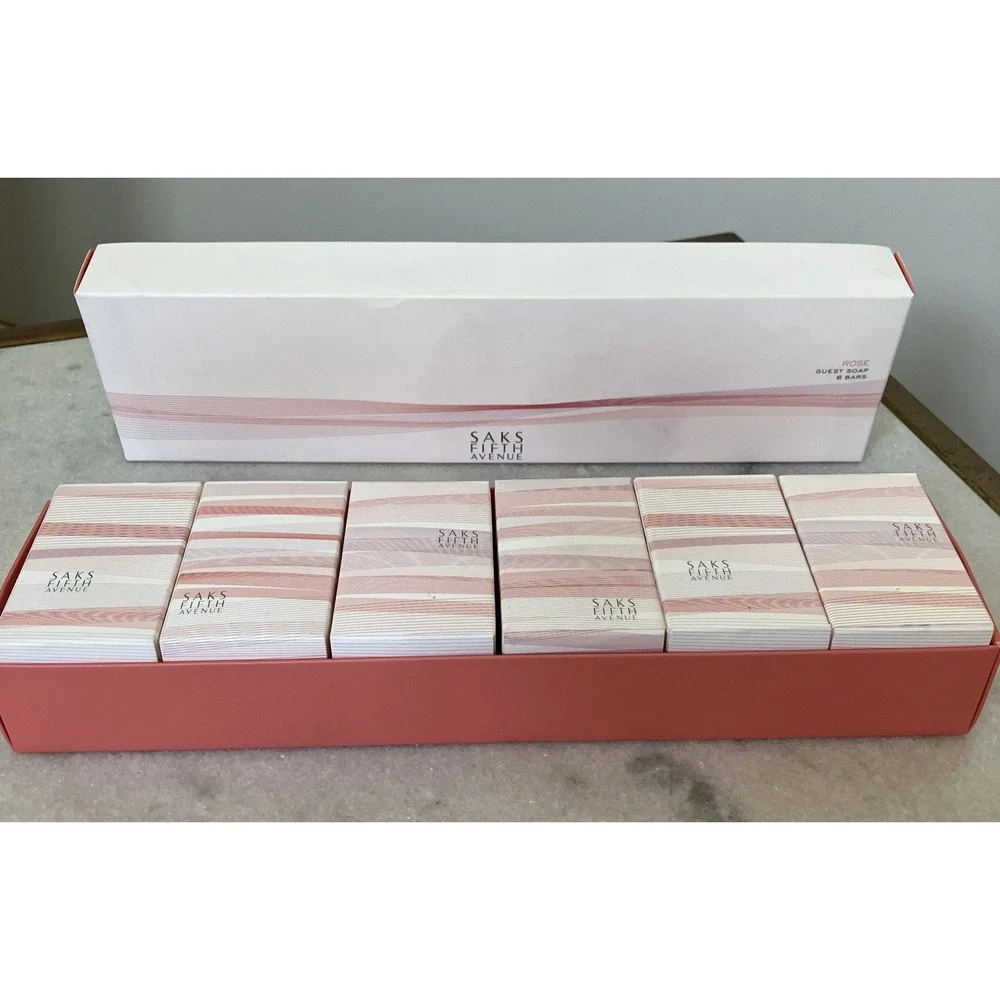 Box Set Of 6 ROSE GUEST SOAPS BY SAKS FIFTH AVENUE.  1.8oz. Each